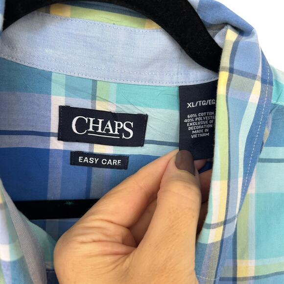 CHAPS Ralph Lauren Men's Blue Plaid Short Sleeved Button Up Size XL - Picture 3 of 4